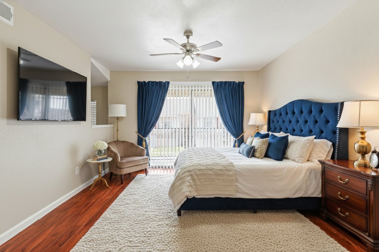 Cozy bedroom with stylish decor.